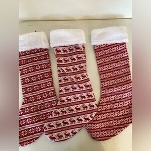 Fair Isle Christmas Stocking Red White Snowflakes Reindeer Set Of 3